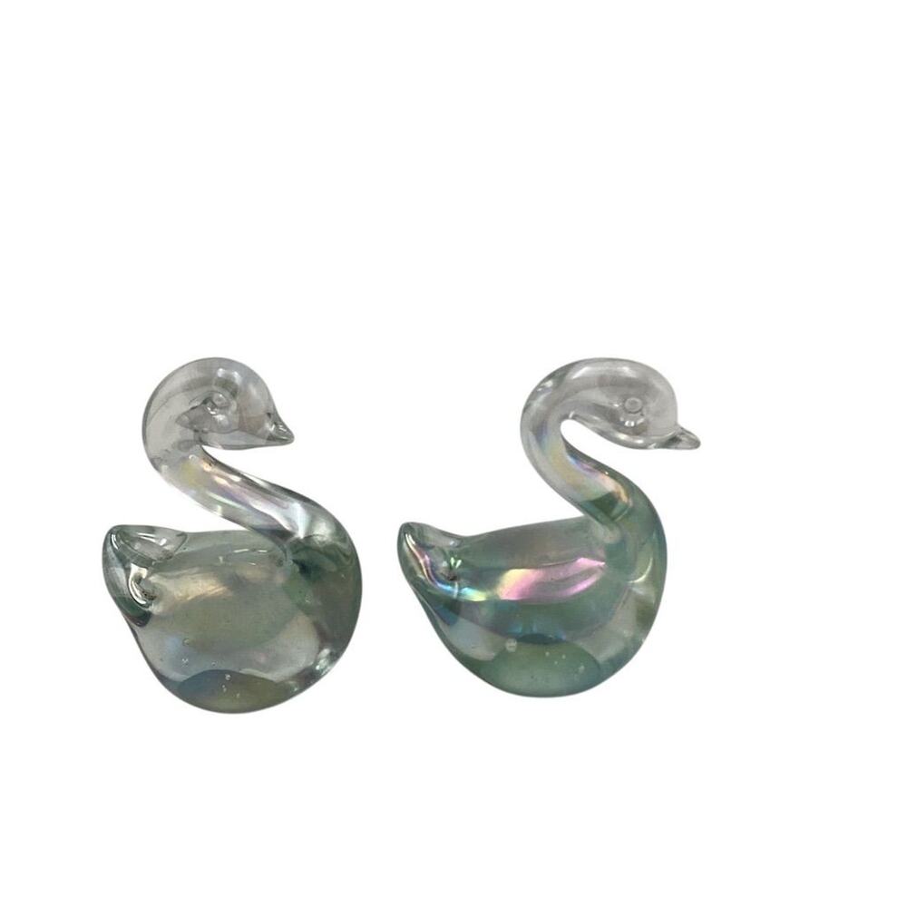 Vintage Iridescent Glass Swan Figurines Set‎ of 2 Multicolor